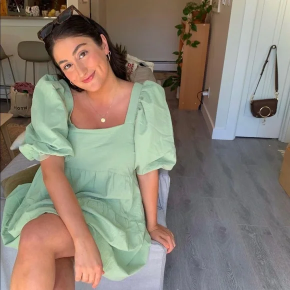 Linen Look Puff Sleeve Smock Mini Dress - Picture 3 of 6